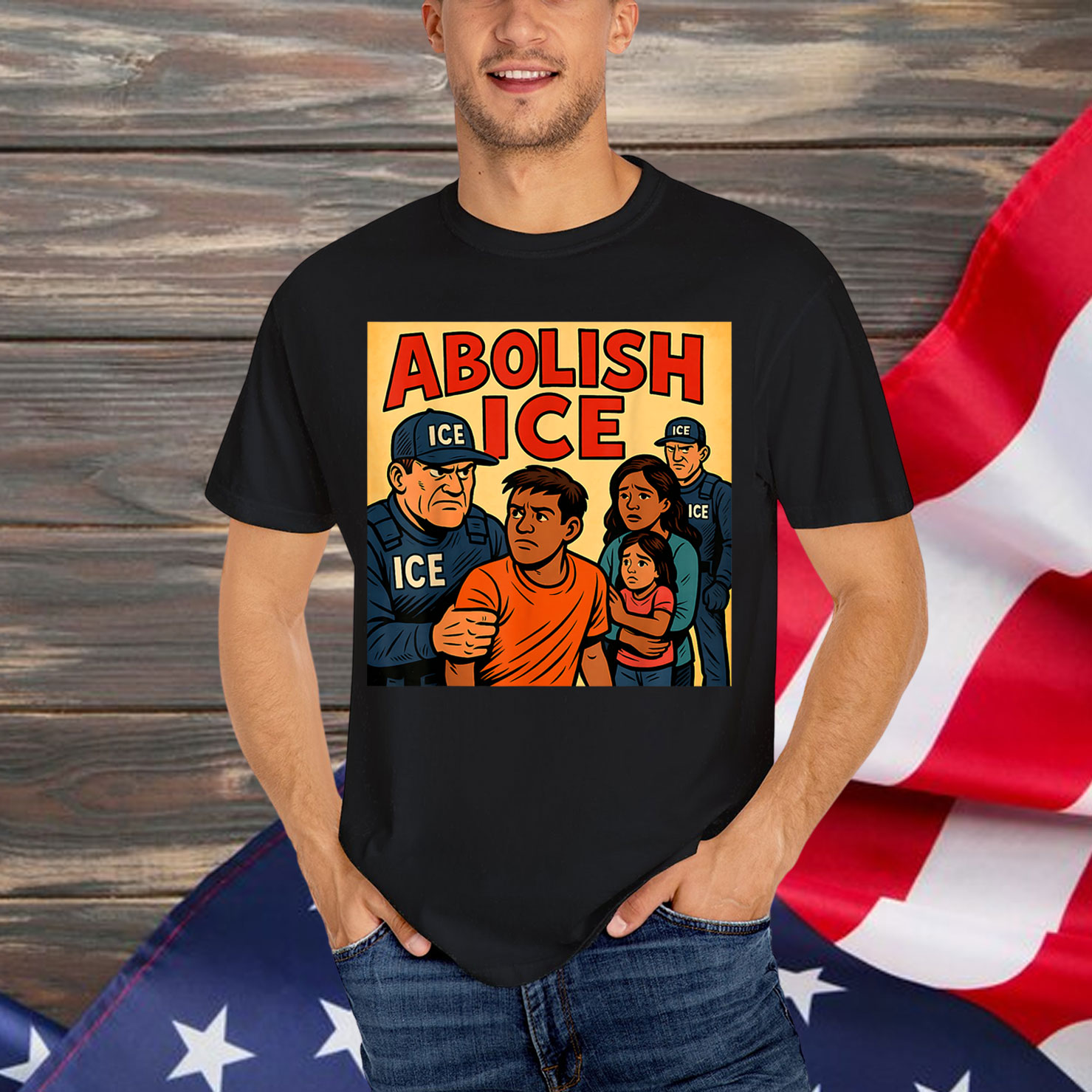 ABOLISH ICE Comic Style Protest Graphic Shirt