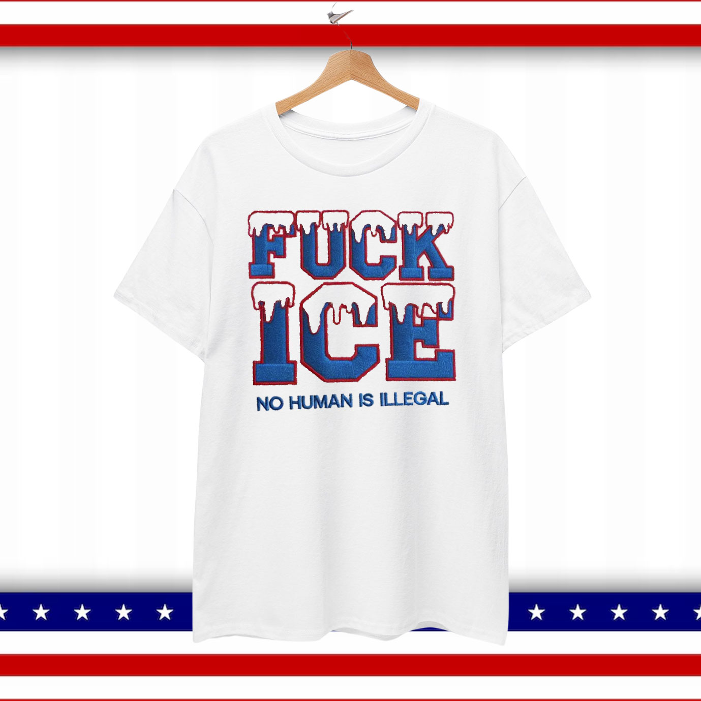 Embroidered Fuck ICE No Human is illegal T-Shirt