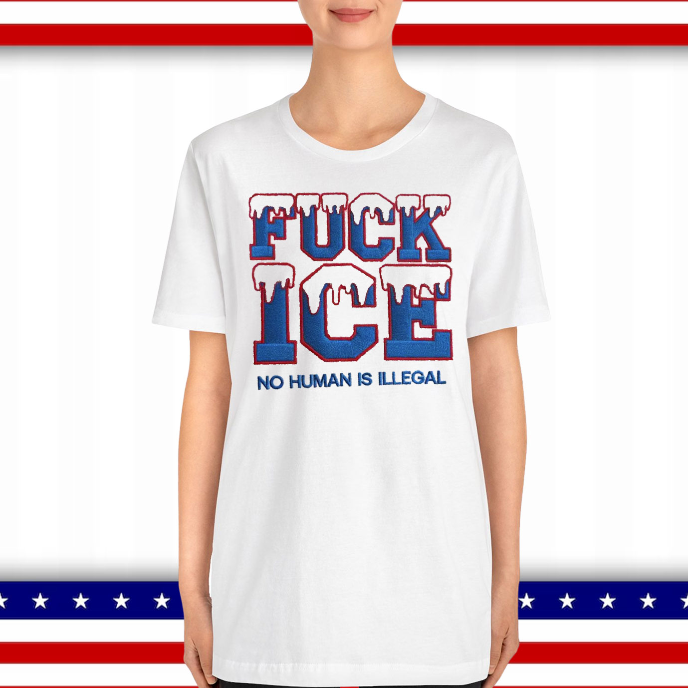 Embroidered Fuck ICE No Human is illegal T-Shirt